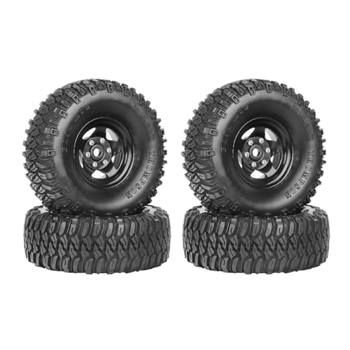 4PCS 1.55 Inch Aluminum Alloy 5Spoke Beadlock Wheel Rim Tyre and 95mm Rubber Tires Set for 1/10 RC Rock Crawler Car Upgrade Parts for Tamiya Axial AX90069 D90 TF2 CC01 LC70(A-Black) - color: A-black