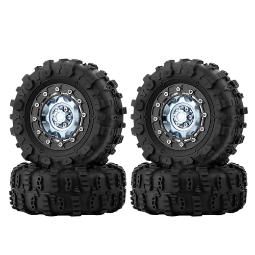 1.3" Beadlock Wheels & M/T Tires for TRX4M SCX24 Ascent-18 | RC Aluminum Beadlock Wheels Secure Mud Terrain Tires for 1/18 1/24 RC Micro Crawlers Upgrades - color: Cyan Titanium
