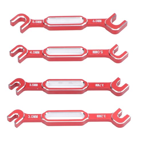 4PCS RC Turnbuckle Wrench, Turnbuckle Nut Ball Joint Remover Aluminum Alloy RC Repair Tool Set with 3.0 3.2 3.5 3.7 4.0 5.0 5.5 6.0mm (Red)