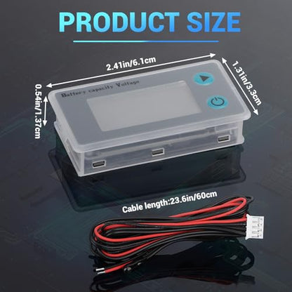 DROK 48v Golf Cart Battery Meter, 10-100v Digital Volt Meter Battery Capacity Tester Temperature Gauge, Grey, 60cm Cable - color: Grey, size: 48V/60cm Wire