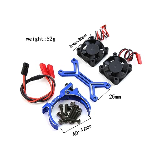 Arrma RC 4074 Motor Upgrade - High Speed 20000rpm Dual Fans Cooling Fan Heatsink with 40-42mm Adjustable Mount for 1/7 1/8 Scale Models (Blue)