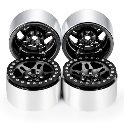 4PCS Aluminum 2.2 Beadlock Wheels for 1/10th RC Crawler Car Wraith RR10 SCX10 TRX4 (Black) - color: Black