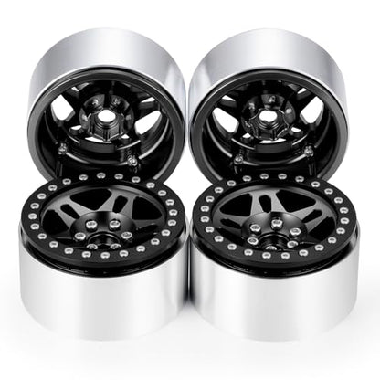 4PCS Aluminum 2.2 Beadlock Wheels for 1/10th RC Crawler Car Wraith RR10 SCX10 TRX4 (Black) - color: Black