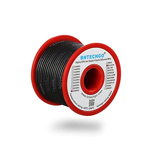 BNTECHGO 30 Gauge Silicone Wire Black 100ft Stranded Tinned Copper Wire | Flexible 30 AWG Stranded Wire Silicone Rubber Insulation For RC Models, Drone, Robot, LED Lighting Systems, 3D Printer, DIY - size: 30 gauge silicone wire 100ft, style: Black