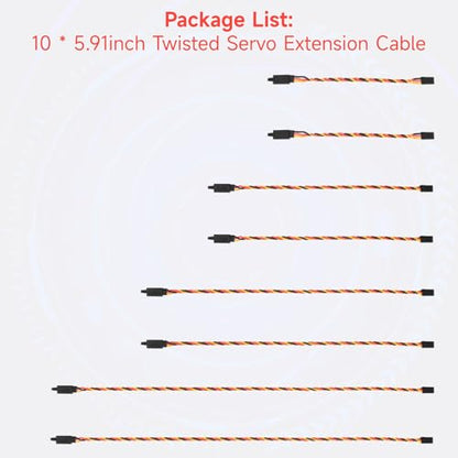 Twisted Servo Extension Cable w/Safety Clip 20AWG 60 Core Male to Female | Crazepony Servo Extension Cable Twisted Wire for RC Vehicles, Drones, E-Bikes, RC Model - 4 Lengths / 2 Wires per Pack