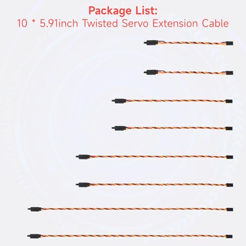 Twisted Servo Extension Cable w/Safety Clip 20AWG 60 Core Male to Female | Crazepony Servo Extension Cable Twisted Wire for RC Vehicles, Drones, E-Bikes, RC Model - 4 Lengths / 2 Wires per Pack