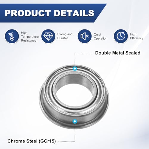 M METERXITY 20-Pack MF106ZZ Flanged Ball Bearing, 6 x 10 x 3mm Double Metal Shielded Chrome Steel (GCr15) Flange Rip Bearings for Wheelbarrow/Printer/Fax Machines/Power Tools - size: 6mm x 10mm x 3mm