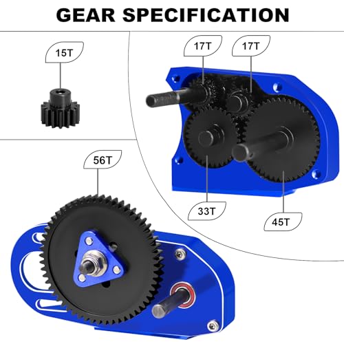OGRC 2.Low Transmission 30% Overdrive Complete Gearbox for SCX10 Upgrades | Aluminum Housing, Steel Gear, with Skid Plate and 15T Pinion Gear, for Axial SCX10 RC Crawler Car, Blue - color: Blue