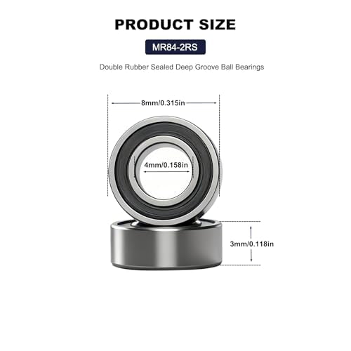 20 PCS MR84-2RS Miniature Deep Groove Ball Bearing 4mm Inner Dia 8mm OD 3mm Bore Double Rubber Sealed Ball Bearing Chrome Steel Bearing for Model Aircraft, Industrial Machine - size: MR84-RS