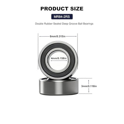 20 PCS MR84-2RS Miniature Deep Groove Ball Bearing 4mm Inner Dia 8mm OD 3mm Bore Double Rubber Sealed Ball Bearing Chrome Steel Bearing for Model Aircraft, Industrial Machine - size: MR84-RS