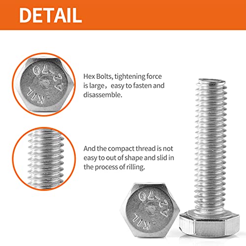 M5-0.8 x 10mm Heavy Duty Hexagon Bolts Hex Head Screws, 304 Stainless Steel, Metric Machine Fully Thread, Bright Finish, 50PCS - size: M5-0.8 x 10mm(50PCS)