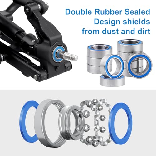 Steel RC Ball Bearings Double Rubber Sealed Deep Groove Miniature Bearings, Set of 10 (5x8x2.5mm MR85-2RS) - size: 5x8x2.5mm MR85-2RS