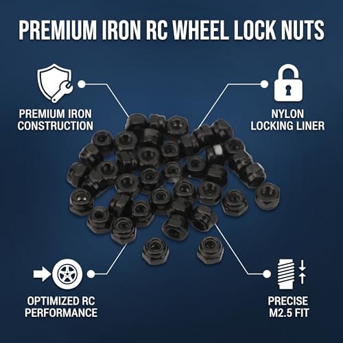 Wheel Locking Nuts, Easy Install Nylon Lining 40pcs Iron RC Wheel Nuts for 1/18 Climbing Car (Black)