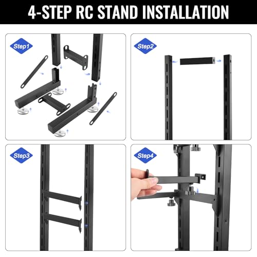 Multilayer Storage Rack Shelf Display Stand for RC Model Cars | Quick assembly, multi-scale fits for 1/10-1/24 TRX4 SCX10 TRX4M SCX24, expandable side holes for hanging RC tools - size: 7.87" x 9.45" x 45.8"