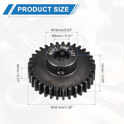 MECCANIXITY 1M 33T 40 Chrome Steel Motor Pinion Gears, 1.38" x 1.4" RC Motor Gears Fits 8mm Shaft Bore for RC Vehicles Truck Drift Remote Control Car Off-Road Crawler Parts, Black - style: 33T