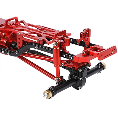 Metal RC Frame Chassis Assembled Frame Chassis for 1/24 RC Crawler SCX24 Deadbolt AXI90081 Upgrades (with Wheels) (Red) - color: Red