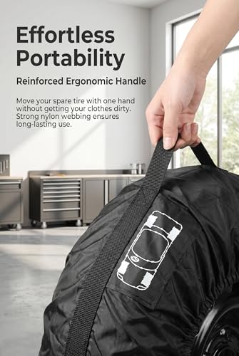 Spare Tire Cover, 31.49" Waterproof Dustproof Wheel Storage Bag with Carry Handle, Universal Portable Auto Wheel Protector, All Season Dustproof Tire Accessory (Black)