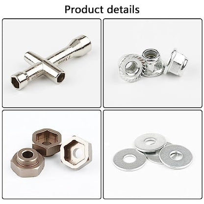4 Sets 12mm to 17mm Hub Hex Adaptor Converter & Locknut & Wrench Upgrade Parts for 1/8 RC Wheels Fit 1/10 On-Road Off Road Car Tamiya Axial Traxxas HPI HSP Losi Kyosho Redcat (Titanium)