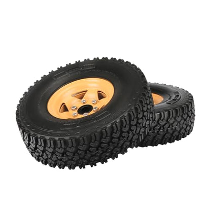 4PCS 1.55 Inch Beadlock Metal Wheel Rim and Rubber Tires Set for 1/10 RC Rock Crawler Car for Axial AX90069 D90 TF2 Tamiya CC01 LC70(90mm-5Spokes Yellow) - color: 90mm-5spokes Yellow