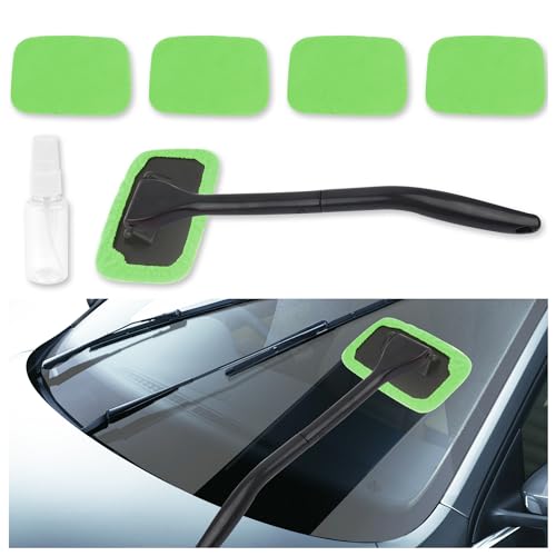 OFBAND Car Window Cleaner Tool Kit,Microfiber Car Windshield Cleaner Inside with 4PCS Soft Reusable Cloth Cover,Universal Removable Car Glass Cleaner Tool Kit Car Cleaning Tools