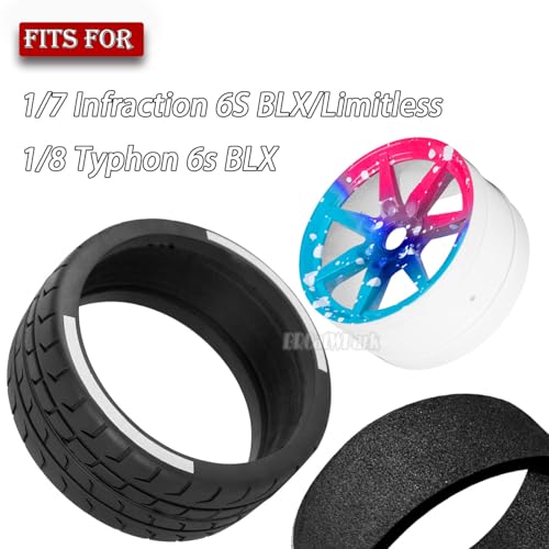 RC Highway Tires Wheel for 1/8 Typhon 6s BLX,1/7 Infraction 6S BLX/Limitless,RC Wheel Rim & Rubber Highway Tires RC Drift Wheels and Tires,Blue Pink - color: Blue Pink - (4pcs Highway Tires)