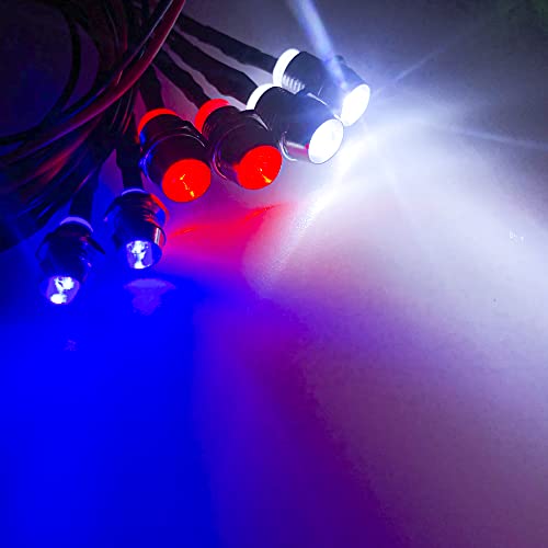 2Pack HIRCQOO 6LED RC Car LED Light Headlights Taillight Lighting with JR Y Cable Compatible with Traxxas HSP Tamiya Redcat RC4WD Axial Kyosho Arrma 1/8 1/10 1/12 RC Car Truck (2Blue + 2White + 2Red)