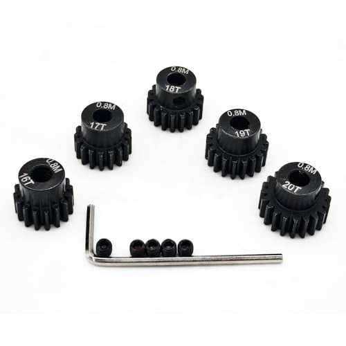 0.8M Hardened Steel Pinion Gear Set 1/8 inch 5mm Hole 16T 17T 18T 19T 20T with Hex Key for RC Brushless Brush Motor RC Car Upgrade (16T 17T 18T 19T 20T) - size: 16T 17T 18T 19T 20T