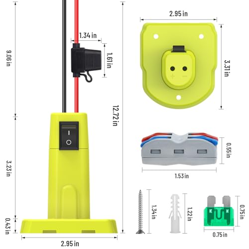 2 Packs Power Wheel Adapter Compatible with Ryobi 18V Battery, Upgraded Battery Converter Kit with Switch, Fuse & Wire Terminals, 12 AWG Wire, Power Connector for DIY RC Car Toys Robotics - color: 2-PACK