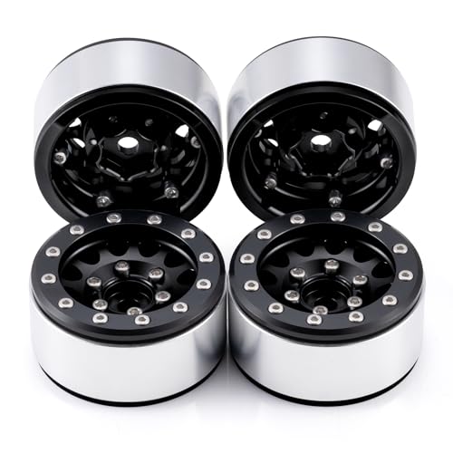 Aluminium 1.55" RC Beadlock Wheel Hub Rims for AXIAL UTB18 D90 TF2 CC01 AX90069 MST JIMNY 1/10 RC Crawler Trail Truck Car Upgrade Parts (Black) - color: Black