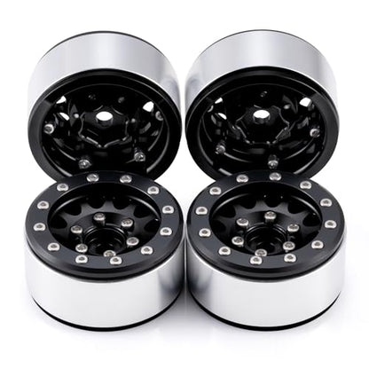 Aluminium 1.55" RC Beadlock Wheel Hub Rims for AXIAL UTB18 D90 TF2 CC01 AX90069 MST JIMNY 1/10 RC Crawler Trail Truck Car Upgrade Parts (Black) - color: Black