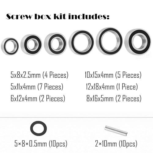 RC Bearings Kit Upgrades Part for 1/10 Slash 4X4/Stampede 4X4/Rustler 4×4/Telluride/Rally,Rubber Sealed Precision Ball Bearings,Black - color: Black - (1 Set)