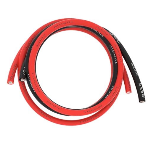 BNTECHGO 10 Gauge Silicone Wire 5 ft red and 5 ft Black Flexible 10 AWG Stranded Tinned Copper Wire - color: Silicone Wire Red and Black, size: 10 silicone wire red 5ft and black 5ft