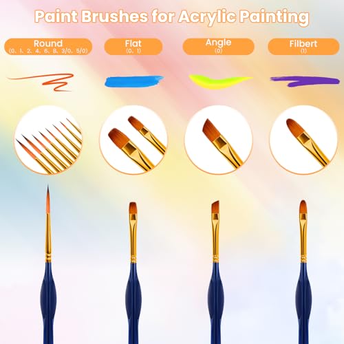 Hnncugty Miniature Paint Brushes 12 pcs, Paint Brushes for Acrylic Painting | Art Supplies for Oil, Watercolor Detailing Models Rock Body Face Nail Drawing Artist Gifts, Triangular Handles Blue - color: Blue