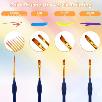 Hnncugty Miniature Paint Brushes 12 pcs, Paint Brushes for Acrylic Painting | Art Supplies for Oil, Watercolor Detailing Models Rock Body Face Nail Drawing Artist Gifts, Triangular Handles Blue - color: Blue