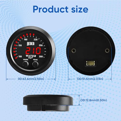 Universal 52mm Water Temperature Gauge with Alarm and 1/8 Npt Sensor Car Digital Meter Red Display Temp 100-300F(-17~187C) - color: Red, size: Joint Pipe: None