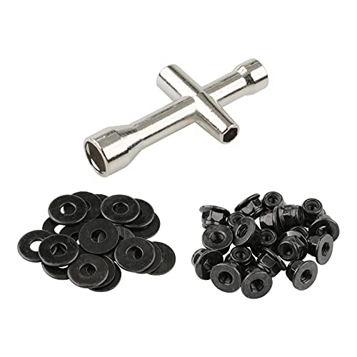 20 Pairs Hex 4mm Flange Nylon Insert Locknuts, Black | M4 Flat Washers, Small Cross Socket Wrench, For Traxxas Axial HPI TLR HSP Model, 1/10 RC Car Vehicles Wheel Replacement Parts - color: Black