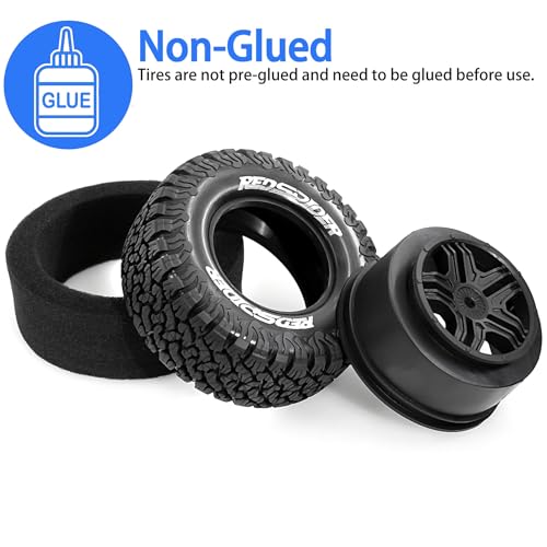 REDSPIDER 1/10 RC Short Course Truck Wheels and Tires (4PCS) Hex 12mm for 1/10 Traxxas Slash 2WD/4WD Losi Tenacity Redcat Blackout SC Exceed RC Buggy Car (Black) - color: Black