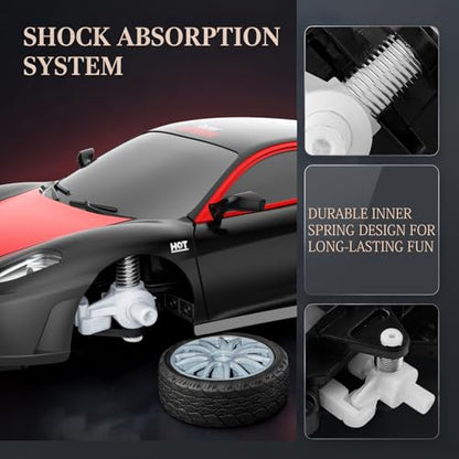 Remote Control Car RC Drift Car 2.4GHz 1:24 Scale 4WD 15KM/H High Speed Model Vehicle with LED Lights Drifting Tire Racing Sport Toy Car for Adults Boys Girls Kids Gift 2Pcs - color: G-black