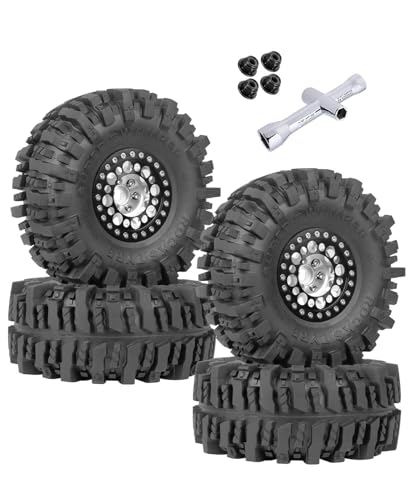 RC 1.9 Beadlock Wheels and Tires for 1/10 SCX10 SCX10 II 90046 SCX10 III AXI03007 SCX10 Pro TRX4 TRX6 Gen7/8 D90 VS4-10 MST CFX RC Crawler Car,Aluminum 1.9 Beadlock Wheel Rims and Tires,Silver - color: Silver for Axial SCX10