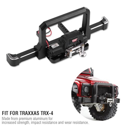 RC Car Front Bumper with Winch, Heavy Duty Aluminum Alloy Upgrade Part for Axial SCX10 II Crawler Accessories
