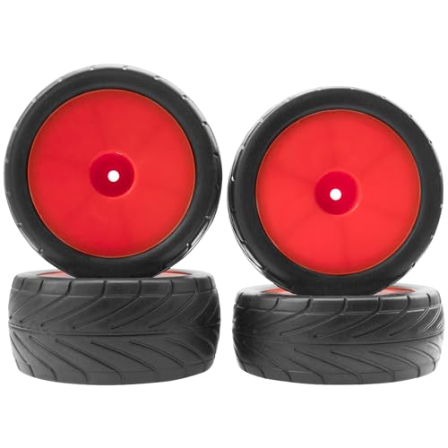 4Pack ShareGoo RC 85mm/3.34" Rubber Tires Front Rear Tyres 12mm Hex Wheel Compatible with Redcat HPI HSP Kyosho 1/10 RC Off-Road Car Buggy (Red) - color: Red