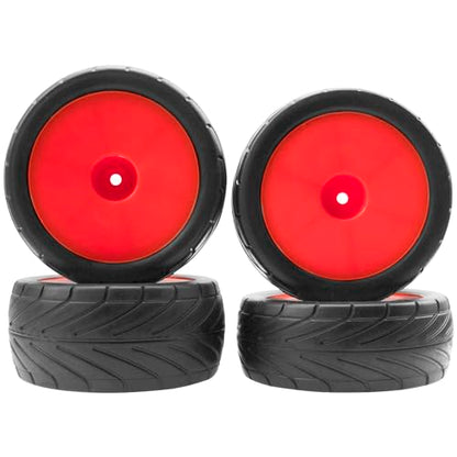 4Pack ShareGoo RC 85mm/3.34" Rubber Tires Front Rear Tyres 12mm Hex Wheel Compatible with Redcat HPI HSP Kyosho 1/10 RC Off-Road Car Buggy (Red) - color: Red