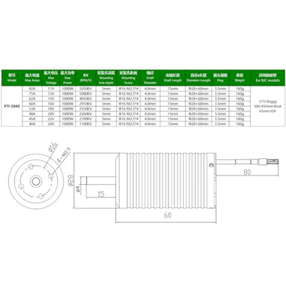 2860 5050KV Brushless Motor Shaft Diameter 4MM Connector 3.5MM for 1/12 Scale On-Road Buggy Monster RC Car