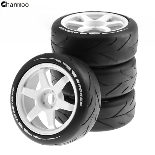 1/8 RC On Road Tires And Hard Plastic Drift Wheels 17mm Hex Rally Racing Tyres For 1:8 Scale Touring Street Car Tamiya HPI WR8 HSP Hobao ARRMA Redcat Losi Kyosho VRX W10 4PCS (White) - color: White