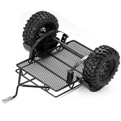 RC Trailer for Hauling Behind Cars Flatbed Trailer with Wheels Tires & Hook Hitch RC Crawler Accessories for 1/24 RC Crawler Axial SCX24 AX24 FCX24 Upgrades Parts