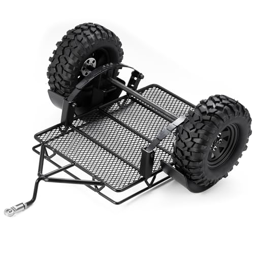 RC Trailer for Hauling Behind Cars Flatbed Trailer with Wheels Tires & Hook Hitch RC Crawler Accessories for 1/24 RC Crawler Axial SCX24 AX24 FCX24 Upgrades Parts