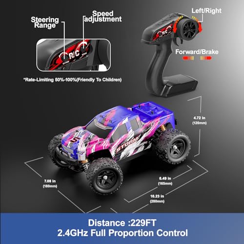 Pink Remote Control Car for Girls, Fast rc Cars for Girls 1:18 Scale Monster Truck with 40+ KM/H Speed 4WD Off-Road RC Truck, Dual Rechargeable Batteries, toys for 8 9 10 11 12 year old girl gifts - color: Pink