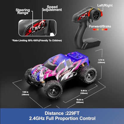 Pink Remote Control Car for Girls, Fast rc Cars for Girls 1:18 Scale Monster Truck with 40+ KM/H Speed 4WD Off-Road RC Truck, Dual Rechargeable Batteries, toys for 8 9 10 11 12 year old girl gifts - color: Pink