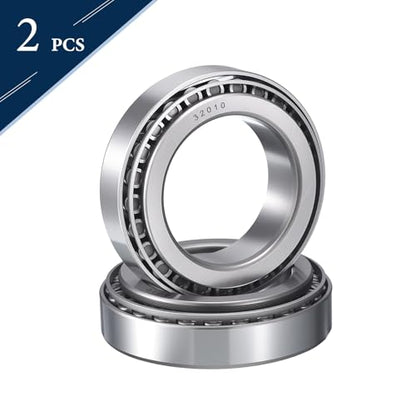 2 Pack 32010 Tapered Roller Bearing Cone and Cup Set | 50mm Bore 80mm OD 20mm Cup Width, Chrome Steel Taper Bearings Set, ABEC-3 - size: 32010