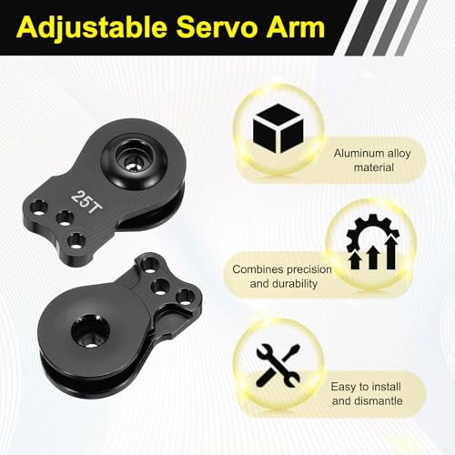 MECCANIXITY 2pcs 25T Servo Horn Arm Adjustable 3 Hole High-Torque Aluminum Alloy Servo Arm for 1/10 RC Model Car Truck Robot Boat Airplane, Red & Black - color: Red & Black